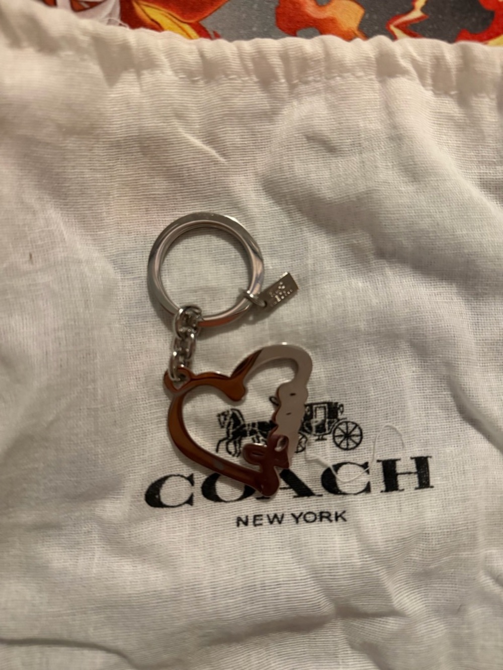 Coach Pink Crystal Heart Keyring Charm with Silver Hardware - Picture 2 of 2